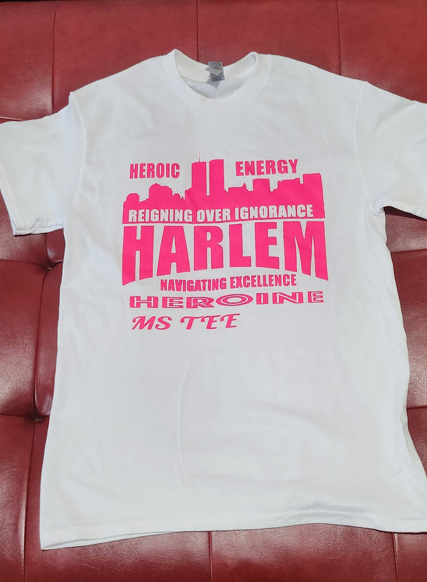 Harlem Heroine T-shirt White W/pink lettering - Vanitique